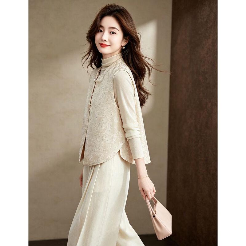 D.F.DEAR New Chinese Style Jacquard Stand Collar Vest for Women