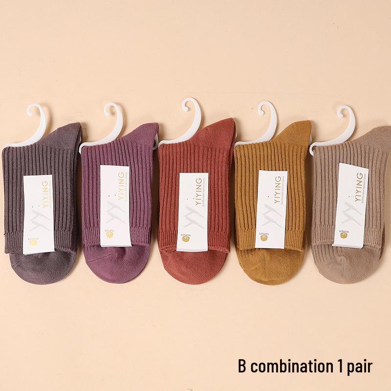 Women's Candy Color Vertical Striped Mid-Calf Socks: 100% Pure Cotton, Sweat-Absorbent and Odor-Resistant, Ideal for Spring and Autumn