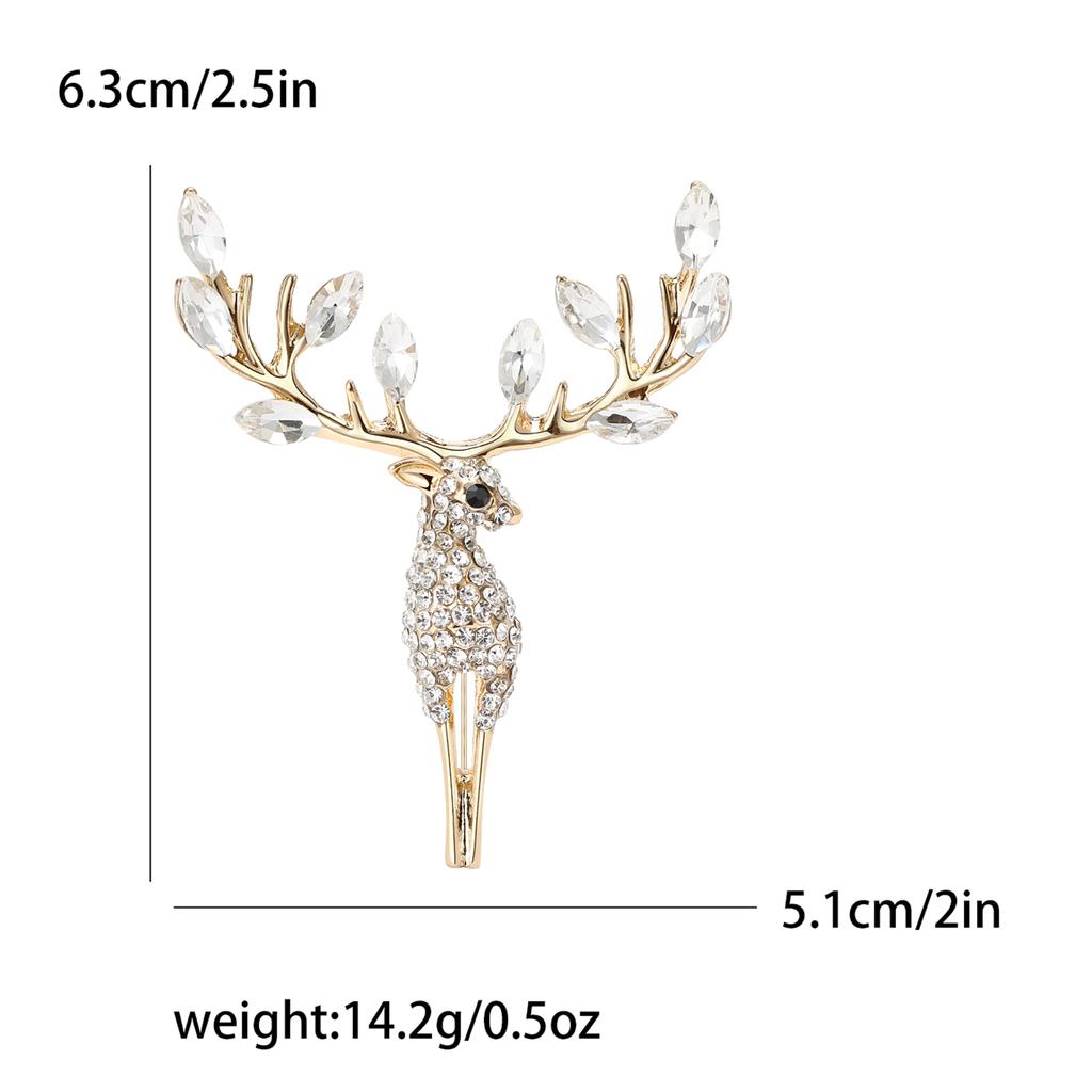 Rhinestone Longhorn Elk Brooches for Women Unisex Glass Animal Pins Banquet Party Backpack Gifts Jewelry Accessories