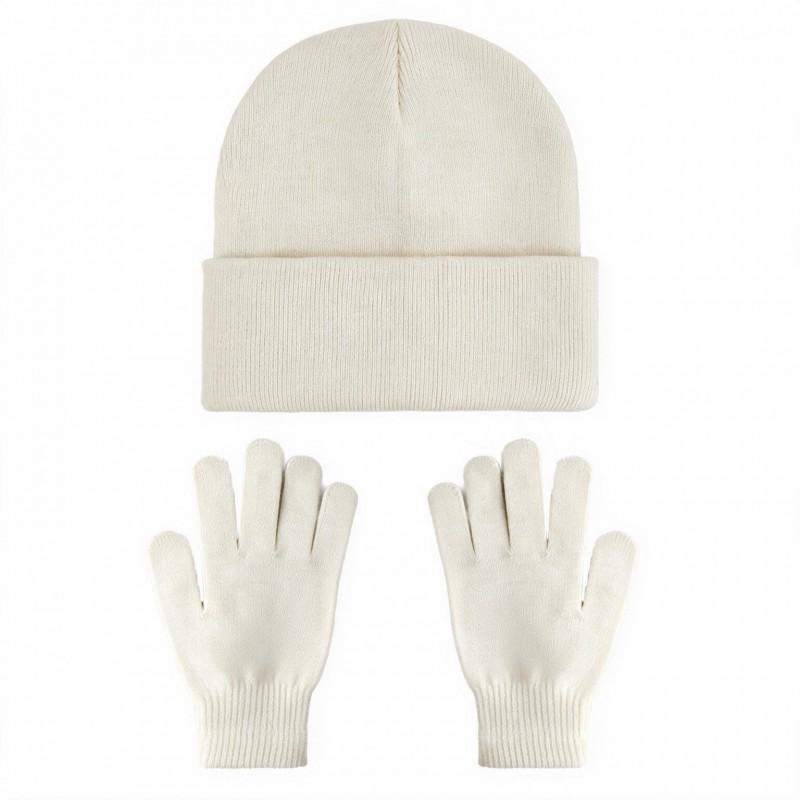 Unisex Winter Knit Beanie Hat Gloves Set Warm Acrylic Cap Outdoor Cold Weather Casual Wear
