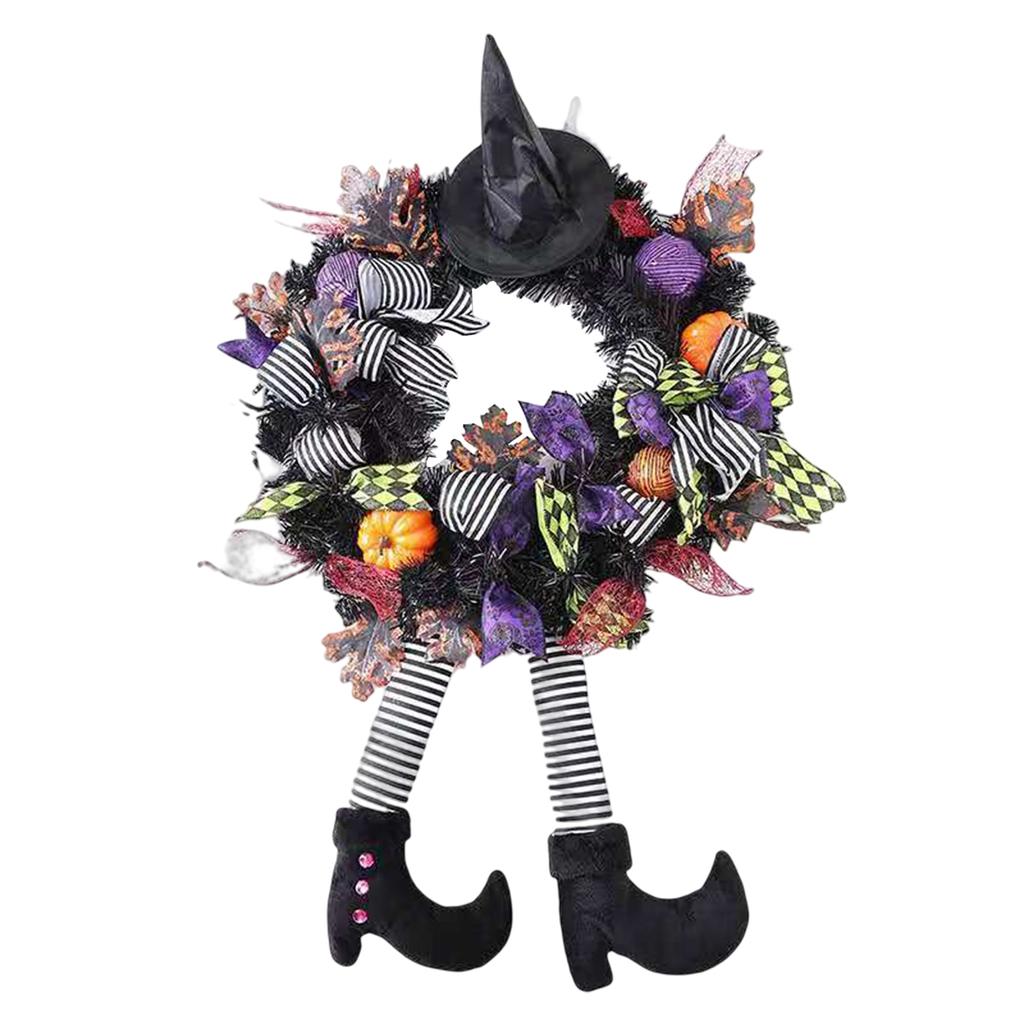 Halloween Wreath Long Legged Wicked Witch Front Door Garlands Decor Hat Leg Mesh Halloween Decorations Wall Hanging Pendant