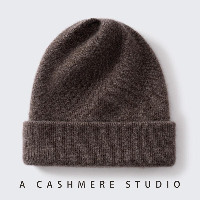 New thickened cashmere cap men's and women's autumn and winter warm head hat pure cashmere big head dome knitted hat