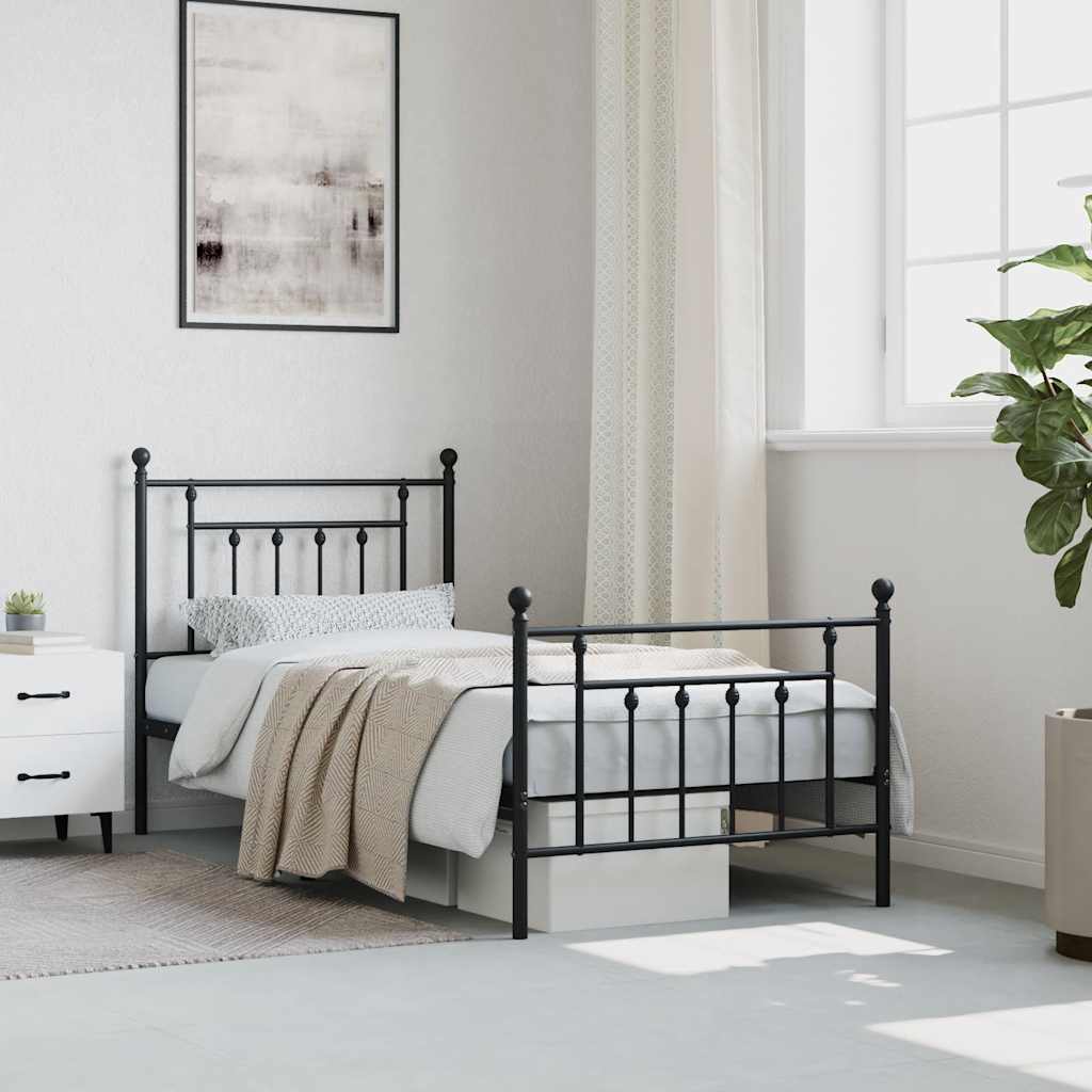vidaXL Bettgestell mit Kopf- und Fußteil Metall Schwarz 90x190 cm