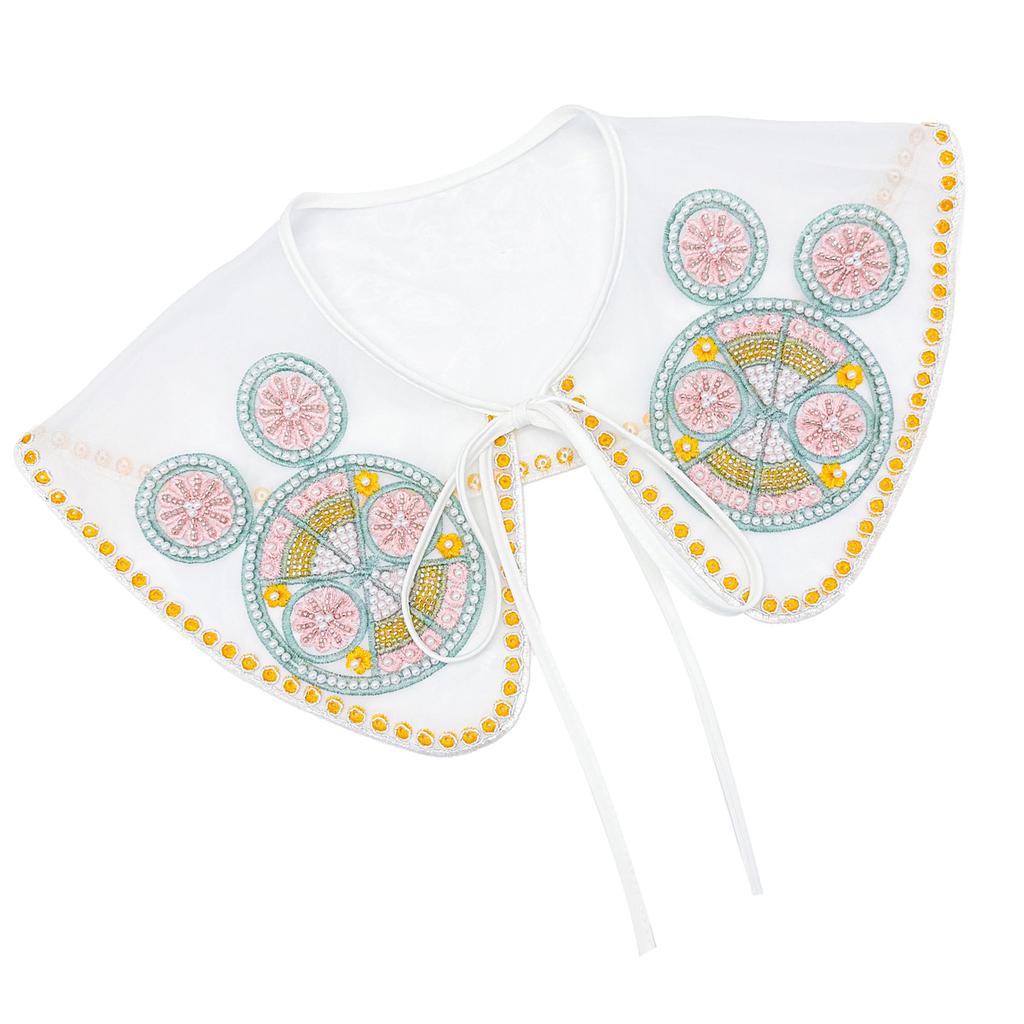 Decorative Fake Collar Neckline for Women Cute Colorful Embroidery Beaded Floral Shawl Scarf Wrap Ribbon Bowknot Capelet