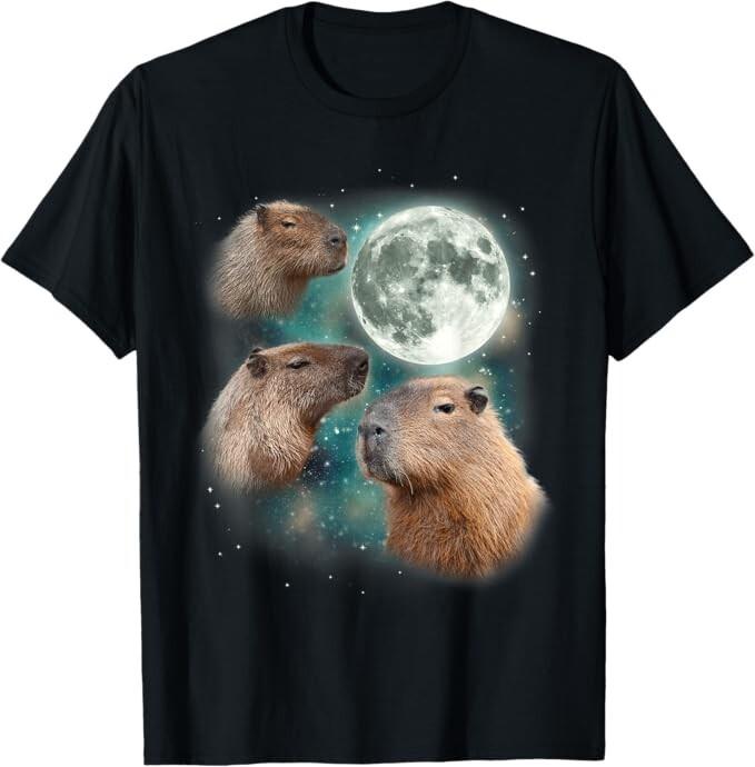 

3 Capybara Moon Giant Rodents Weird Howling Parody T-Shirt Unisex T-Shirt XL