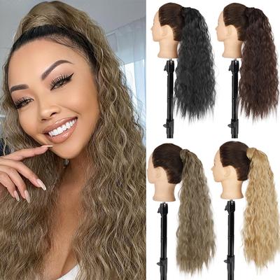 Ombre Brown Blonde Hair Extensions Synthetic Ponytail Wrap In Hairpiece for Women Daily Wear Cosplay Party