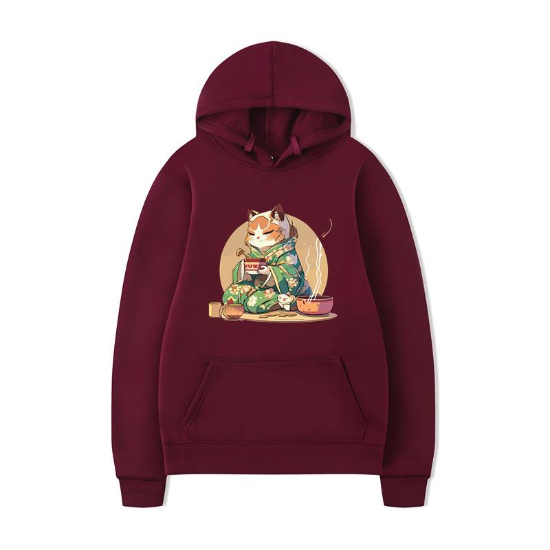 Autumn Cat Sushi Print Printed Men's Hoodie Brand Hoody Y2K Clothes Vintage Fashion Casual Unisex Long Sleeve Pullovers