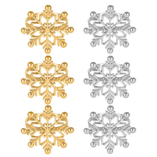 1/2/6Pcs Golden Metal Napkin Ring Faux Pearl Decor Snowflake Design Winter-themed Napkin Holders Weddings Parties Table Decor
