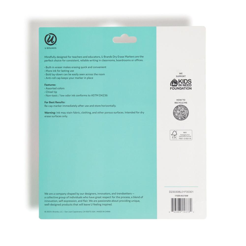 Dry Erase Markers Chisel Tip Set 8 Count Multi Color Low Odor Non Toxic Ink Built In Eraser Magnetic Classroom Office