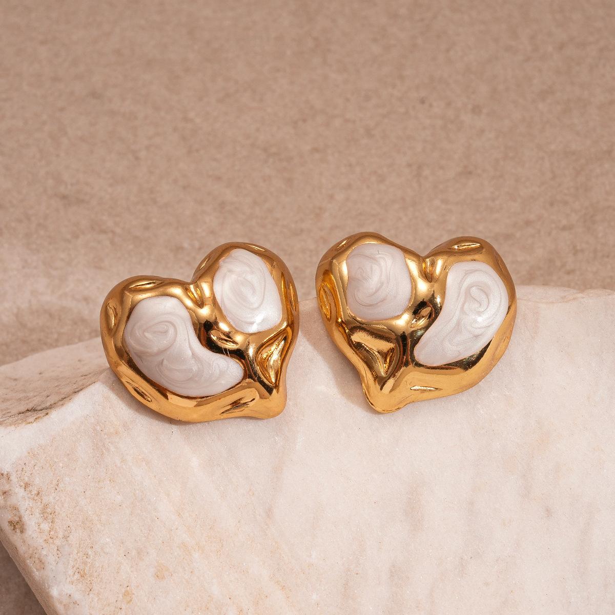 

DIGADAGU Metal Water Drop Heartstud Earrings Stainless Steel New Simple Elegant Earrings Women Daily Zircon Accessories белый