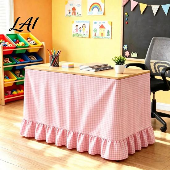 Classroom Desk Cover Gingham Ruffled Table Skirt Cottagecore Teacher Skirt for Classroom Plaid Tablecloth Birthday Wedding Baby Shower Party