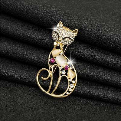 Brooch Rhinestone Cat's Eye Stone Hollow-out Cat Suit Dress Accessories