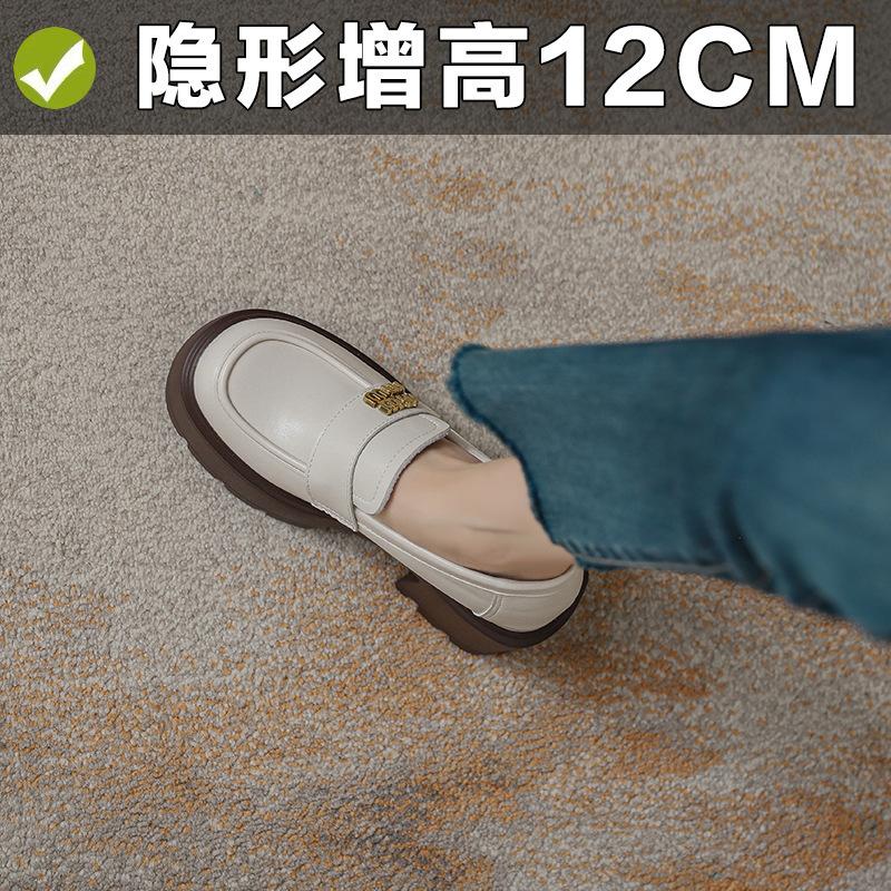 Thick sole super high heel female small man inner height increase 12cm muffin shoes white uniform small leather shoes British