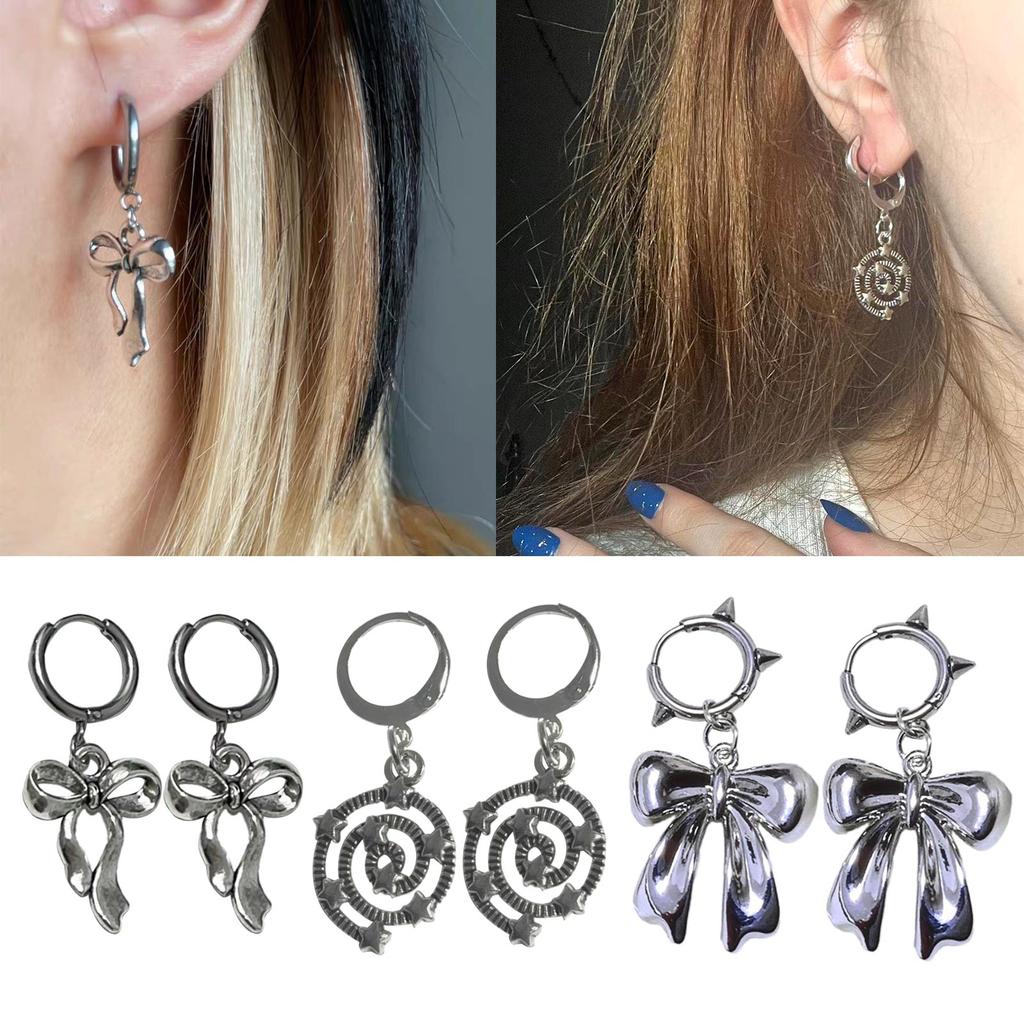 Fashion Pendant Earring Sweet Cool Bowknot/Thread Star Dangle Earrings Elegant Small Hoop Earrings Party Jewelry
