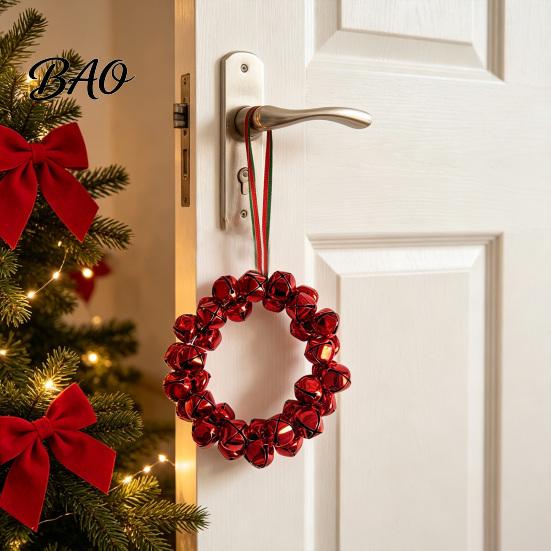 Holiday Decorative Accessories Christmas Tree Bell Pendant with Lanyard, Ring Hanging Decoration for Ornament Home Decor, Metal Multicolored