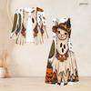 Women Plus Size Two Piece Dress Set Three Quarter Sleeve Halloween Panda Ghost Print Long Dress