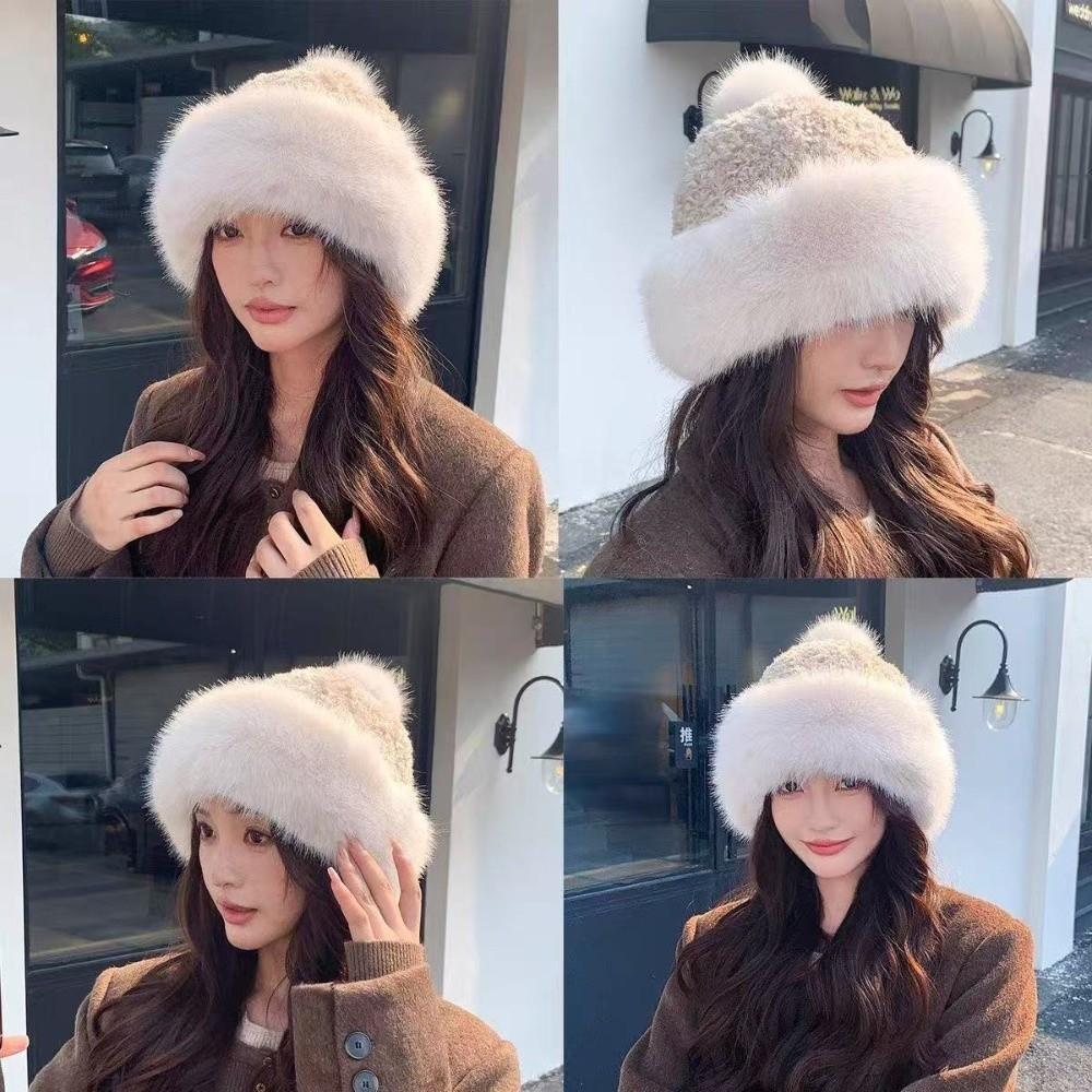 Faux Lambswool Plush Winter Hat Ear Covering Pom Pom Hat Gifts Mongolian Hat  Cold Weather Wear