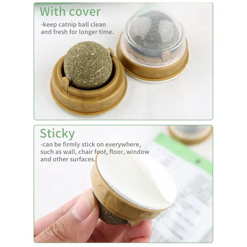 Natural Catnip Ball Rotating Cat Toy Edible Cat Mint Lickable Treats for Kittens Teeth Cleaning