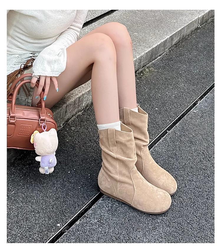Early Autumn Retro Small Short Boots Children 2025 New Autumn and Winter Piled Thick Cotton Boots Martin Boots Flat-bottomed Stacking Boots
