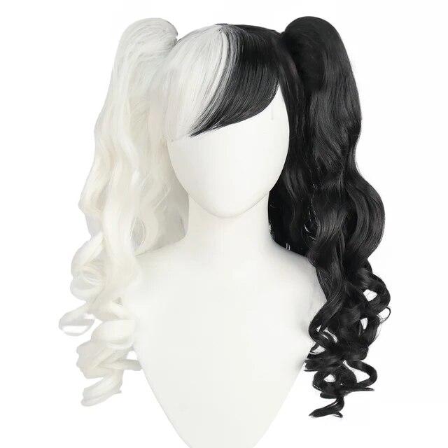 Parrucca Cosplay sintetica lunga colorata riccia per ragazze Lolita Cosplay con doppia coda di cavallo e 1 cuffia per parrucca