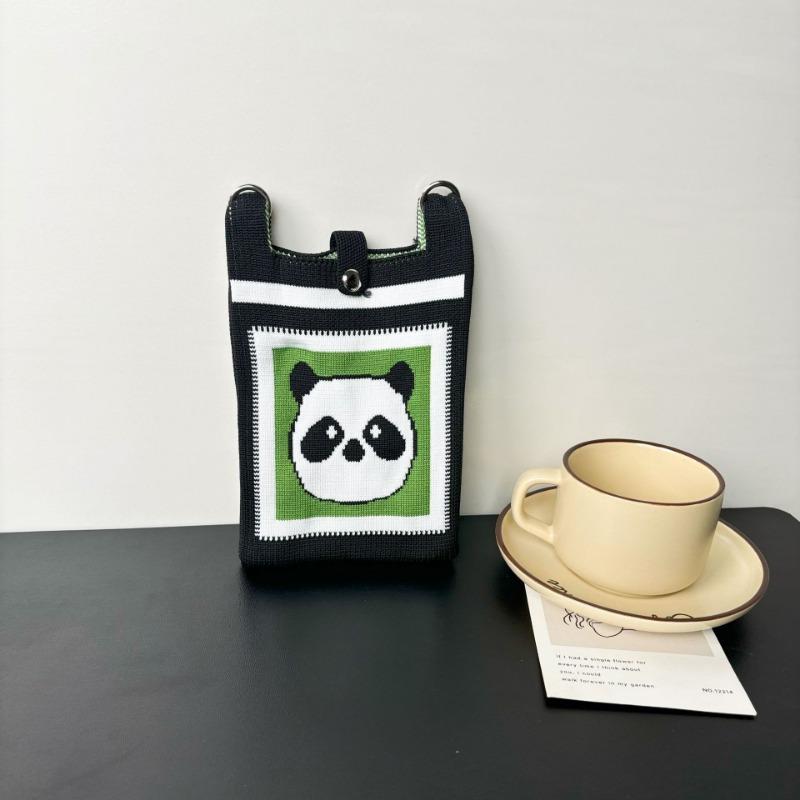 Panda Mobile Phone Bag Cute Knitted Bag High Sense Personality Versatile Dopamine Shoulder Messenger Bag Dopamine Wind