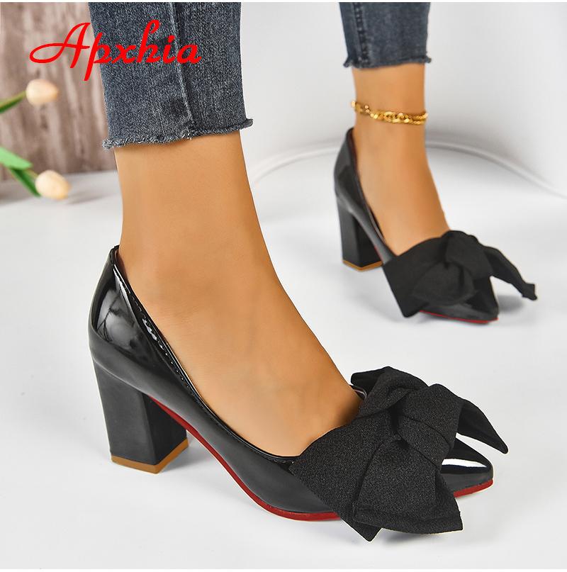 

Мода Aphixta Новые Туфли-лодочки на массивном каблуке 7 см с большим бантом-бабочкой Женская обувь Остроносые Туфли-лодочки нежно-розового цвета с цветами Супер большой размер 50 35