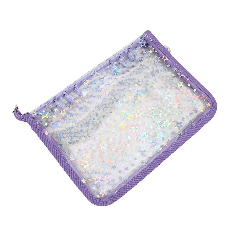 A5 Budget Binder Planner Cover with Zipper Glitter Stars 6 Ring Refillable Notebook Shell for Journal Albums Diary School Office Supplies