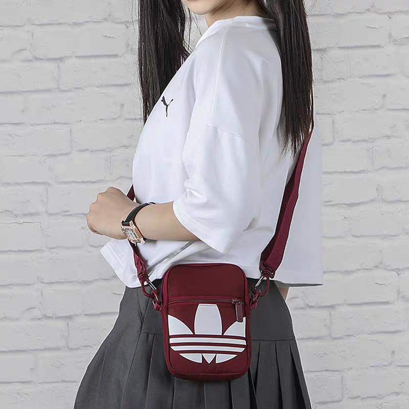 Men's Bag Adidas Originals Fabric Cell Phone Pouch, Shoulder Bag, Crossbody Bag Mini Unisex Maroon