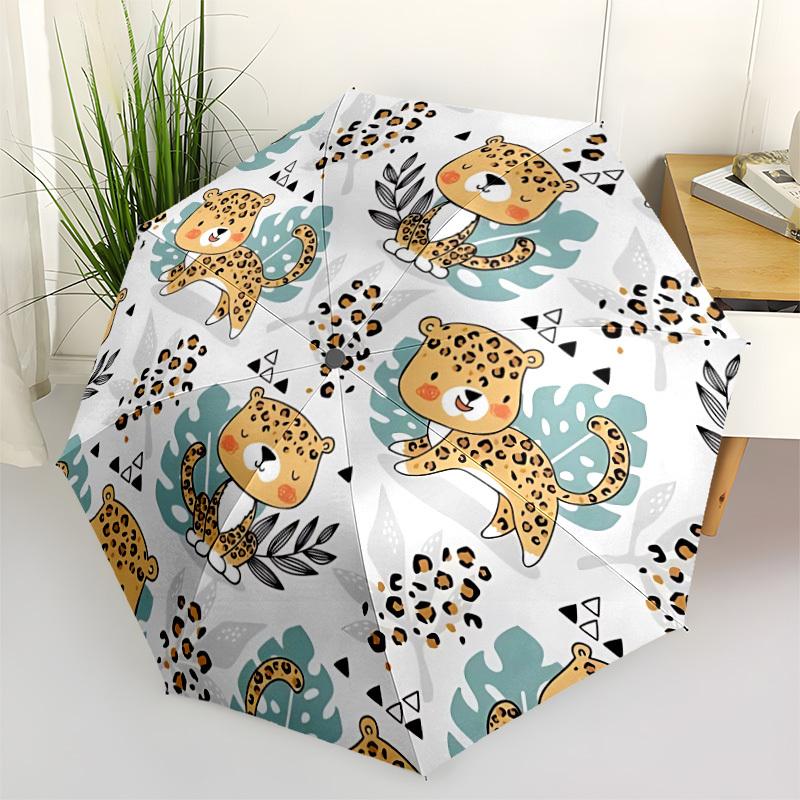 1pc Leopard, Jungle Pattern Umbrella - Portable Home Essential, Durable Iron Frame with Rod Structure, Fashion Lovers Y250910043