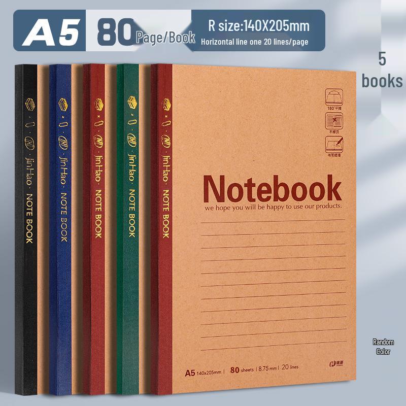 A5 Thickened Soft Cover Lined Notebook - Wireless Glue Bound Wrap-Around for College Students and Classroom Use