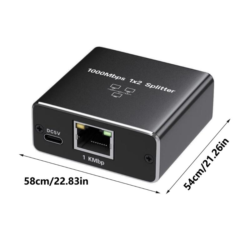 1 to 2 RJ45 Ethernet Splitter Converter with USB Power Cord for Gigabit Networking Expansion Multiple Device Connection