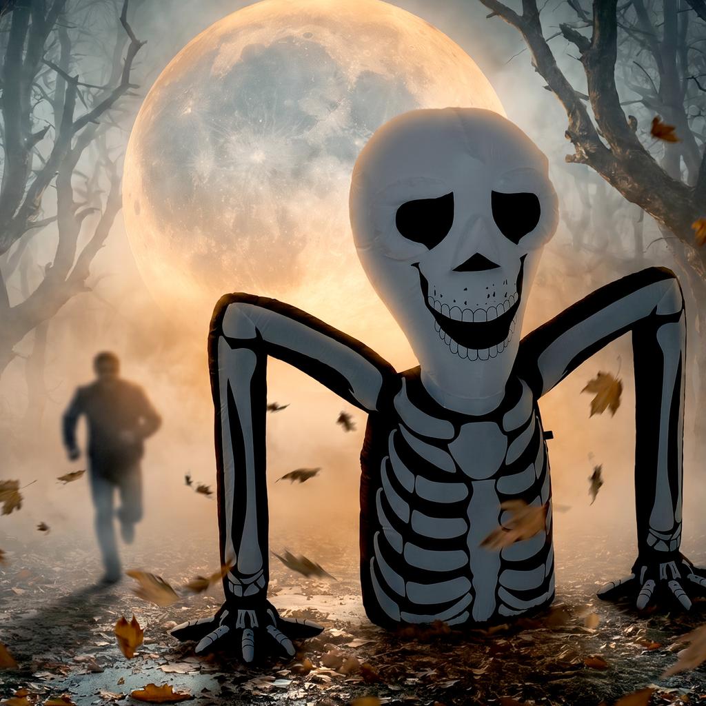 Inflatable Halloween Skeleton, Crawling Out of the Ground, with LED Lights, Spooky Decoration for Indoor and Outdoor Use.