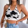 Frauen Frühling Sommer Freizeit Halter Kuh Muster Taille Strap Top Offenen Nabel Stricken Tank