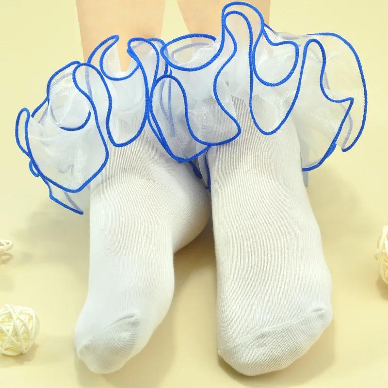 Baby Girls 3D Ruffle Socks Children Solid Color Lace Princess Students Dance Socks Kids Middle Tube Socks 1-10years Old