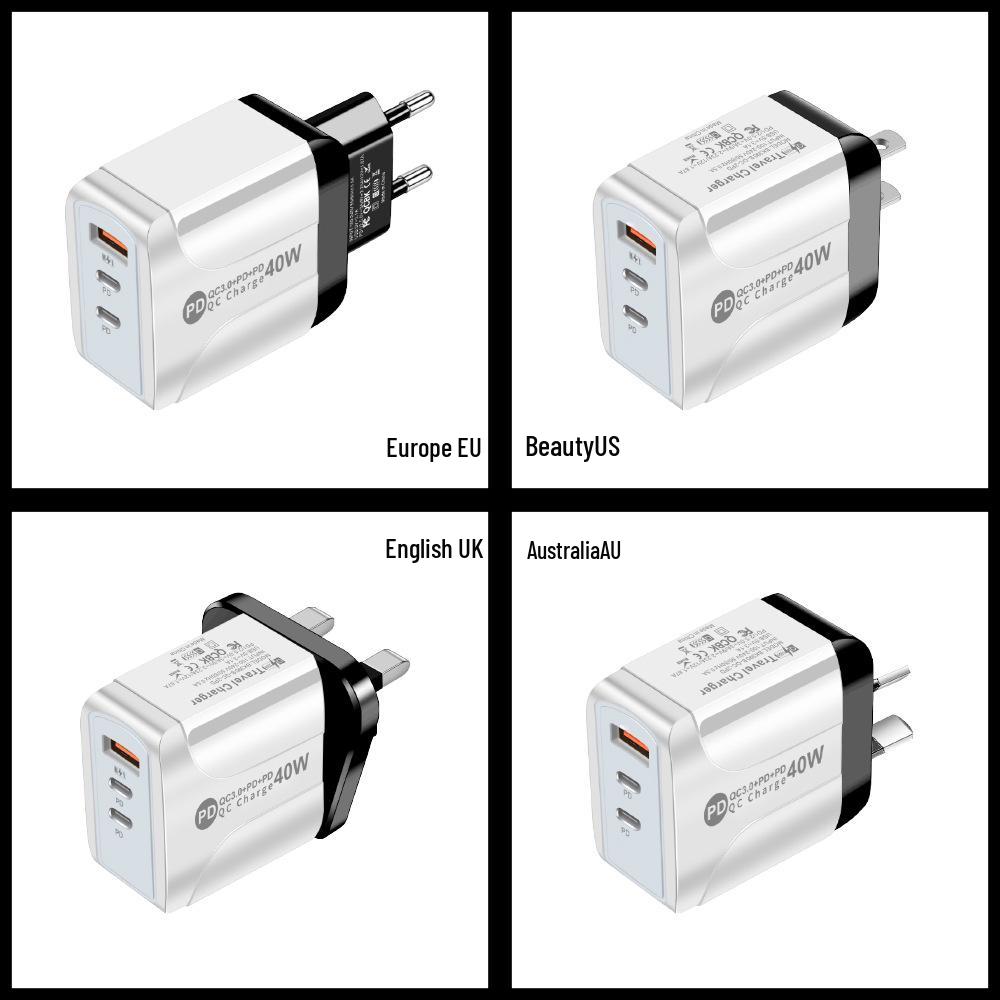 Universal Charger Power Adapter: Compatible with EU, US, UK, and AU Standards (1U + 2PD)