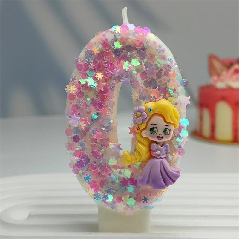 Creative Styling Cartoon Rapunzel Digital Candle Birthday Cake Decoration Colorful Sequin Candle