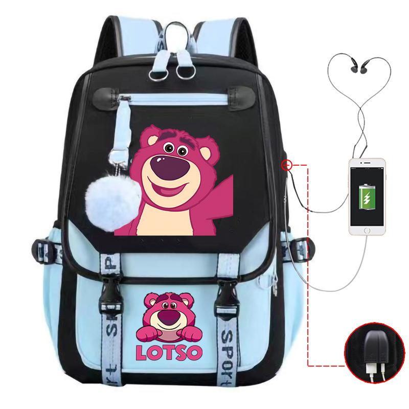 Mengmeng Xiaoqing Strawberry Bear Printing College Style Campus Primary School Student School Bag Lightweight And Large Capacity