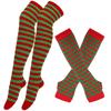 Y2K Women Girls Over Knee Long Stripe Printed Thigh High Cotton Socks Arm Sleeve Gloves 1 Set Overknee Socks Long Gloves 2024