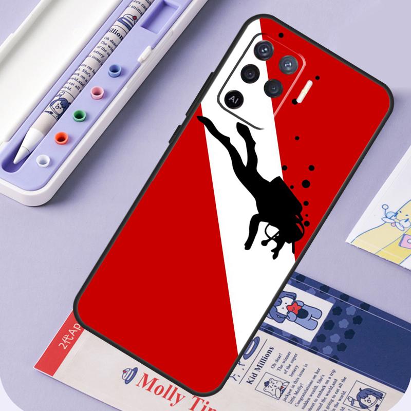 Diver Down Scuba Flag For Oppo A40 A60 A80 A94 A74 A54 A15 A18 A38 A58 A78 A98 A16 A76 A96 A57 A17 A77 A5 Pro Case