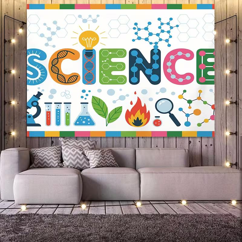 2D Cartoon Microscope DNA Molecule Flame Kids Science Birthday Photography Backdrop