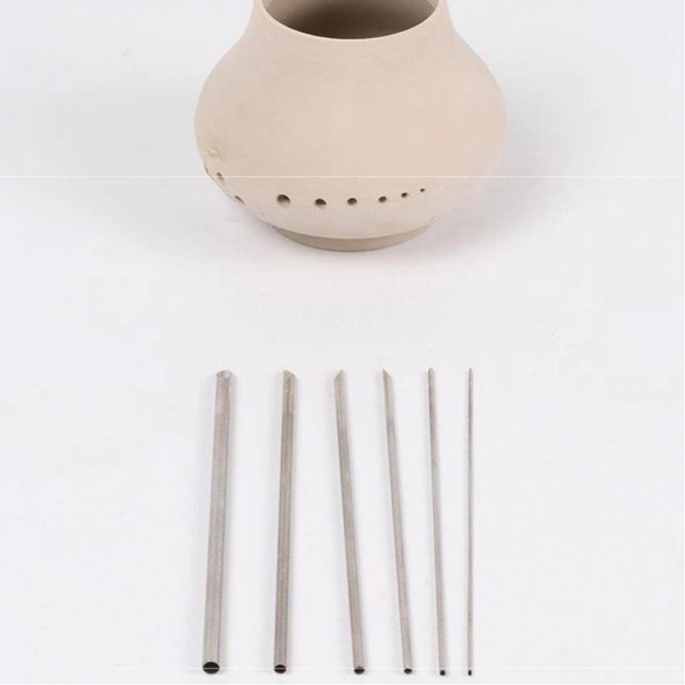 6pcs Stainless Steel Clay Hole Puncher Set Double-headed Handbuilding Circle Shape Cutters Silver Ceramic Puncher