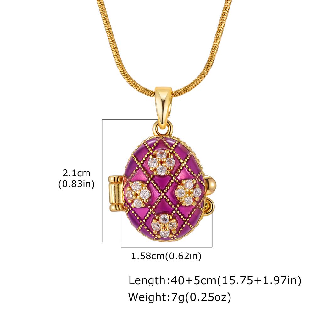Copper Zircon Cross Egg Open Pendant Necklace Gold, Easter Ladies Jewelry Pnb-392