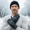 Keep Warm Men Leather Mittens Multifunction Driving Gloves Gift Winter Ski Gloves  Cycling