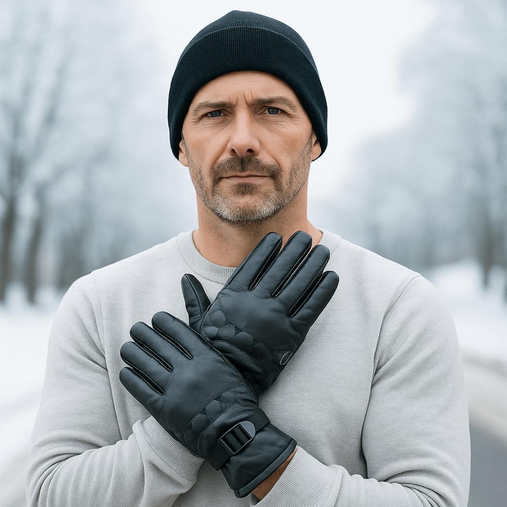 Keep Warm Men Leather Mittens Multifunction Driving Gloves Gift Winter Ski Gloves  Cycling