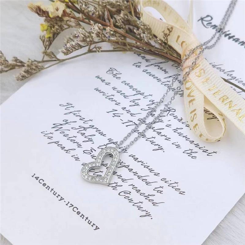 

Korean Style Heart Zircon Rhinestone Necklace - Luxury Titanium Steel Pendant Standard платиновый