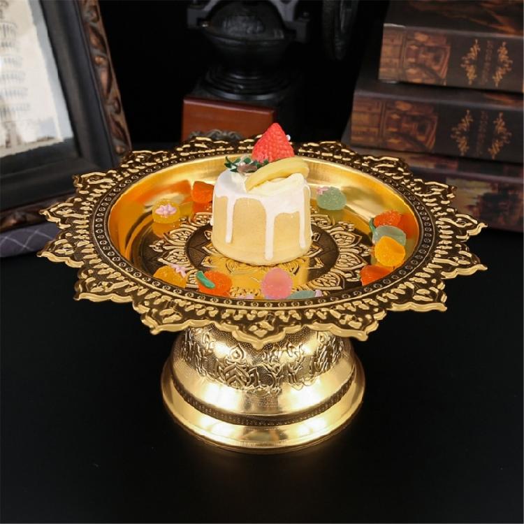 Elegant Fruit Display Plate Alloy Construction Ornamental Pattern Tall for Decoration Religious Use Celebratory instances