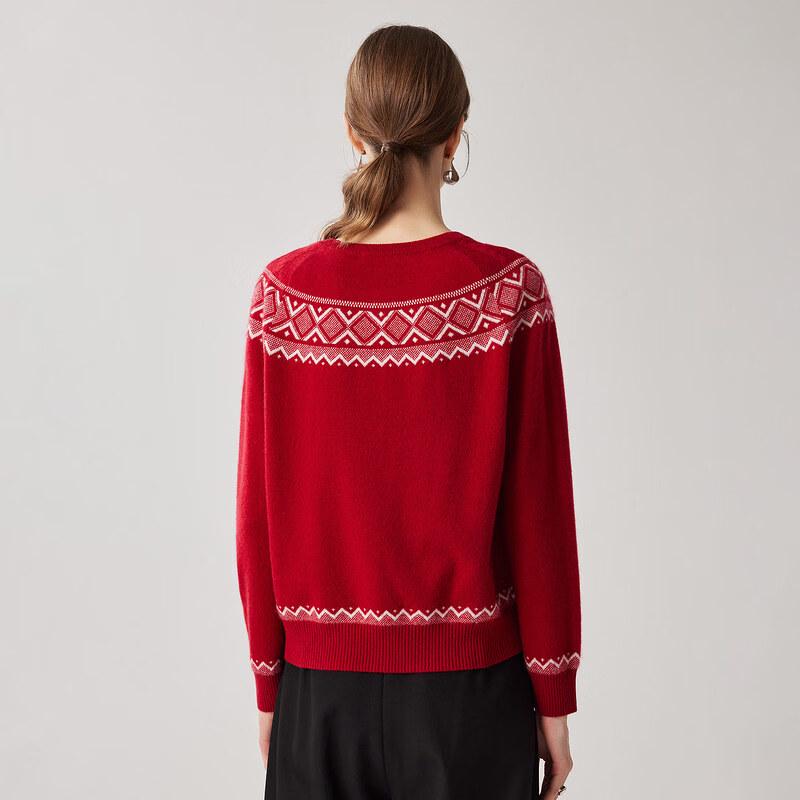 Zhaojun Women's Vintage Jacquard Round Neck Cashmere Cardigan