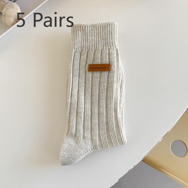 5 Pairs of Female Spring and Autumn New Style Small College Wind Pipe Pile Socks
