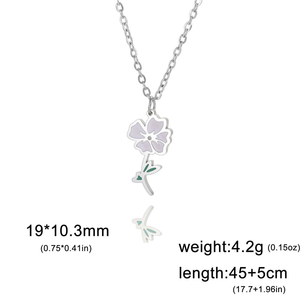 12 Birth Months Flower Necklace Stainless Steel White Green Enamel Daisy Rose Cosmos Pendant Neck Chains Birthday Gift