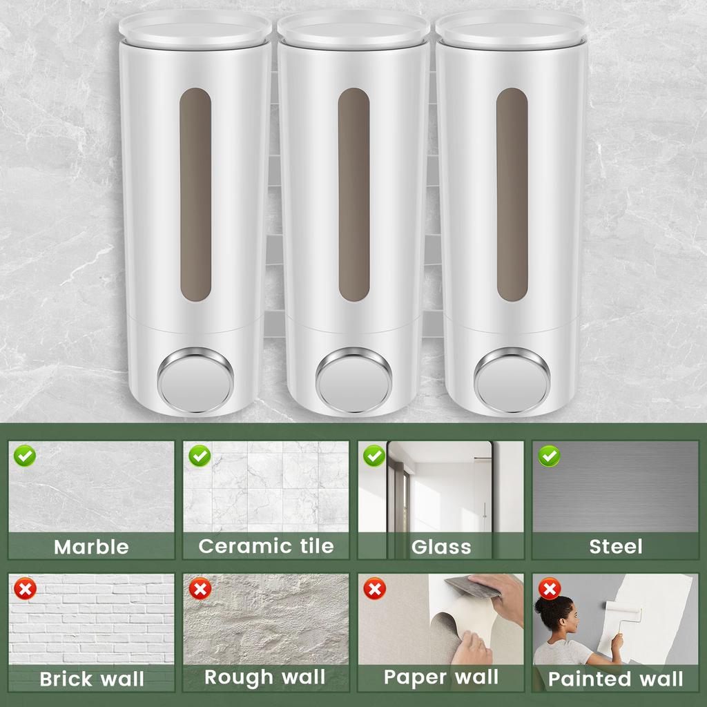 500ml Wall Mounted Bathroom Liquid Soap Dispenser Three Head Soap Conditioner Dispenser With Clear Window for Home Hotel SPA Use